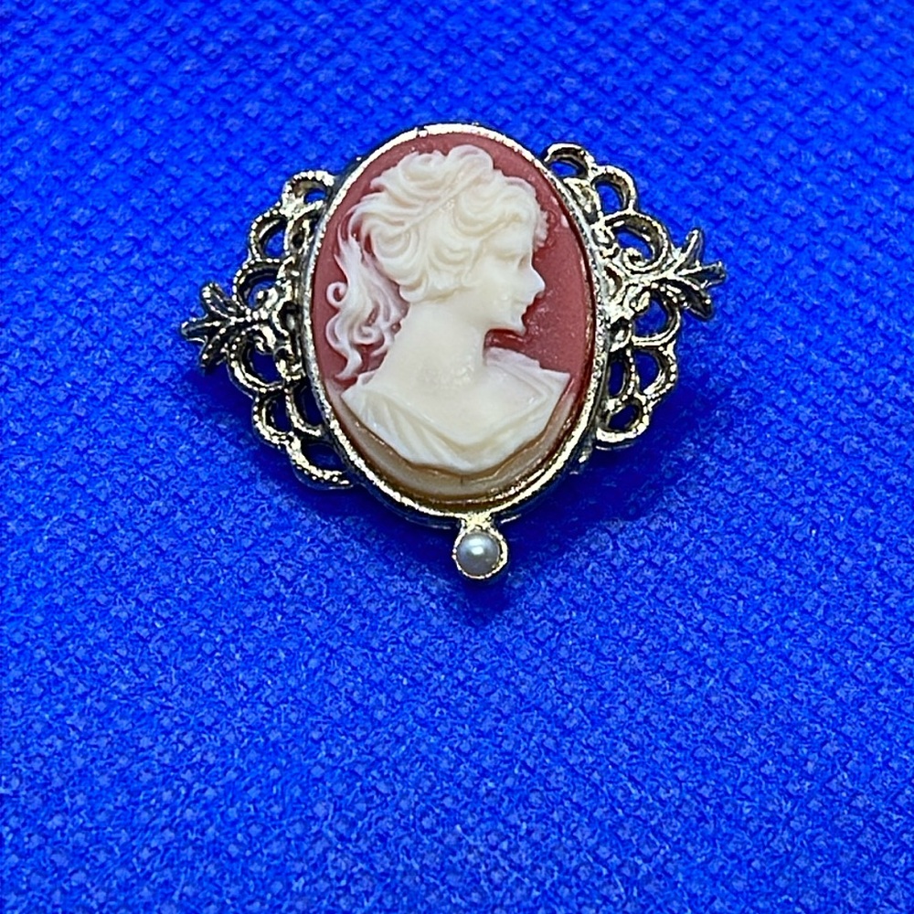 Vintage Cameo Brooch with Silver Filigree